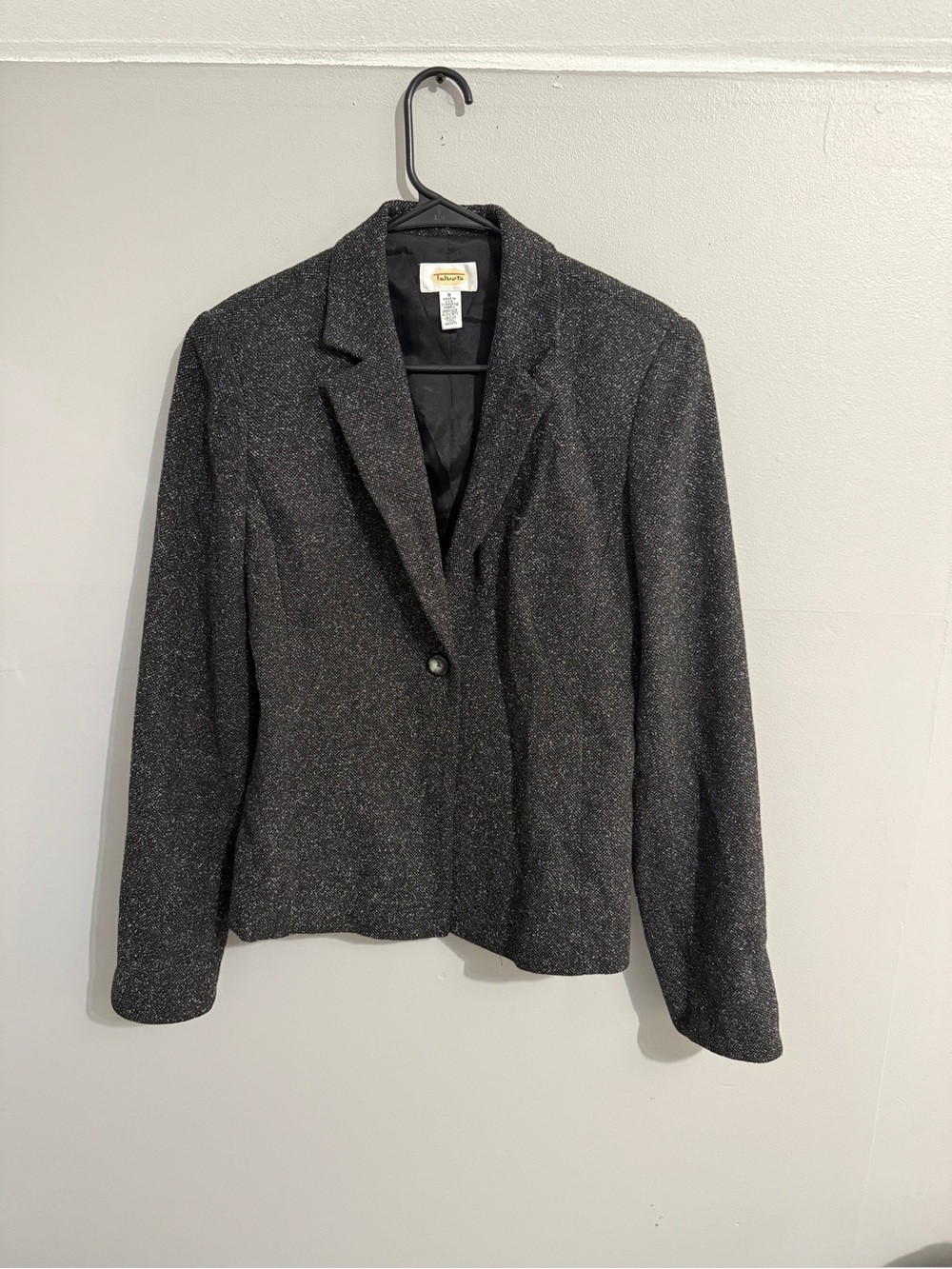 Talbots Blazer Womens 8 Wool Blend One Button Marled Dark Gray Collar Business